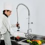 VEVOR Rubinetto Commerciale con Spruzzatore Pre-risciacquo, Altezza 1110 mm Interasse 203 mm Bocca Girevole 305 mm Montaggio a Parete, Dispositivo Ottone Getto Abbassante, Lavello da 1/2/3 Scomparto