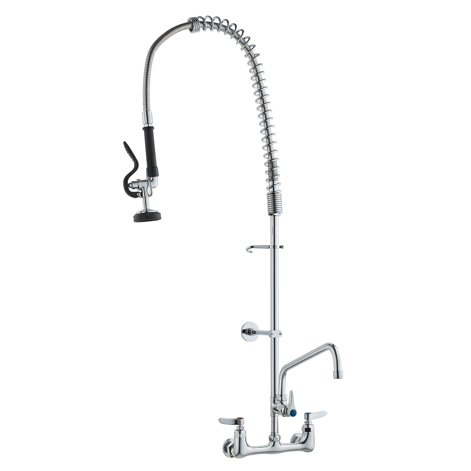 VEVOR Rubinetto Commerciale con Spruzzatore Pre-risciacquo, Altezza 1110 mm Interasse 203 mm Bocca Girevole 305 mm Montaggio a Parete, Dispositivo Ottone Getto Abbassante, Lavello da 1/2/3 Scomparto