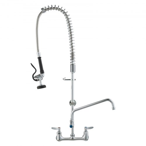 VEVOR Rubinetto Commerciale con Spruzzatore Pre-risciacquo, Altezza 915 mm Interasse 203 mm Bocca Girevole 305 mm Montaggio a Parete, Dispositivo Ottone Getto Abbassante, Lavello da 1/2/3 Scomparto