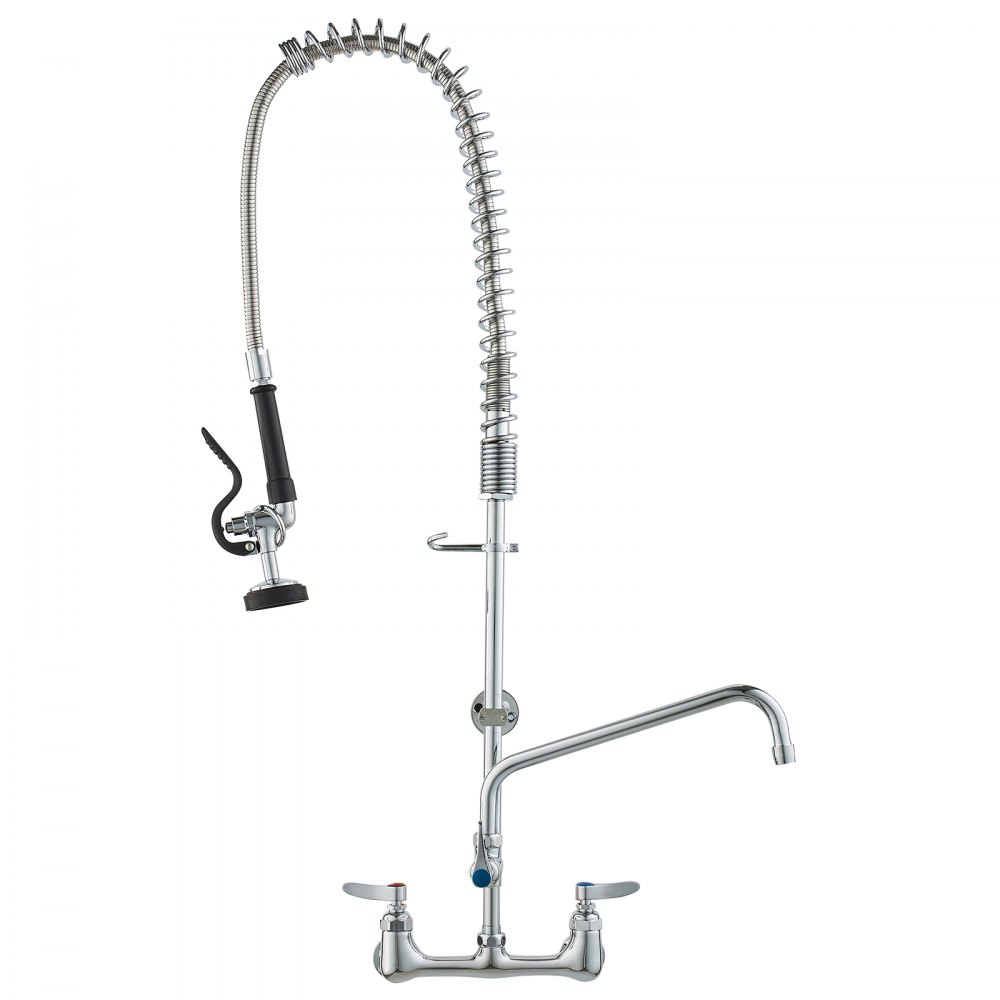 VEVOR Rubinetto Commerciale con Spruzzatore Pre-risciacquo, Altezza 915 mm Interasse 203 mm Bocca Girevole 305 mm Montaggio a Parete, Dispositivo Ottone Getto Abbassante, Lavello da 1/2/3 Scomparto
