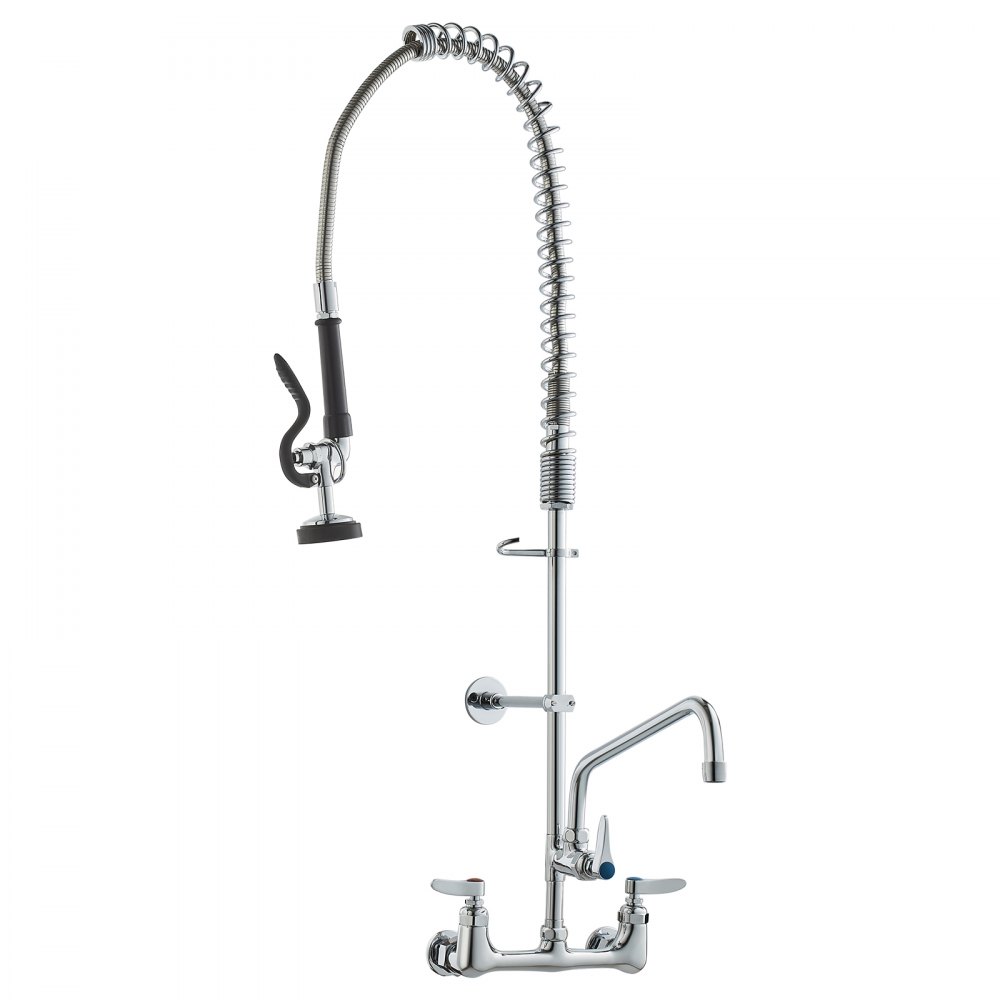 VEVOR Rubinetto Commerciale con Spruzzatore Pre-risciacquo, Altezza 915 mm Interasse 203 mm Bocca Girevole 305 mm Montaggio a Parete, Dispositivo Ottone Getto Abbassante, Lavello da 1/2/3 Scomparto