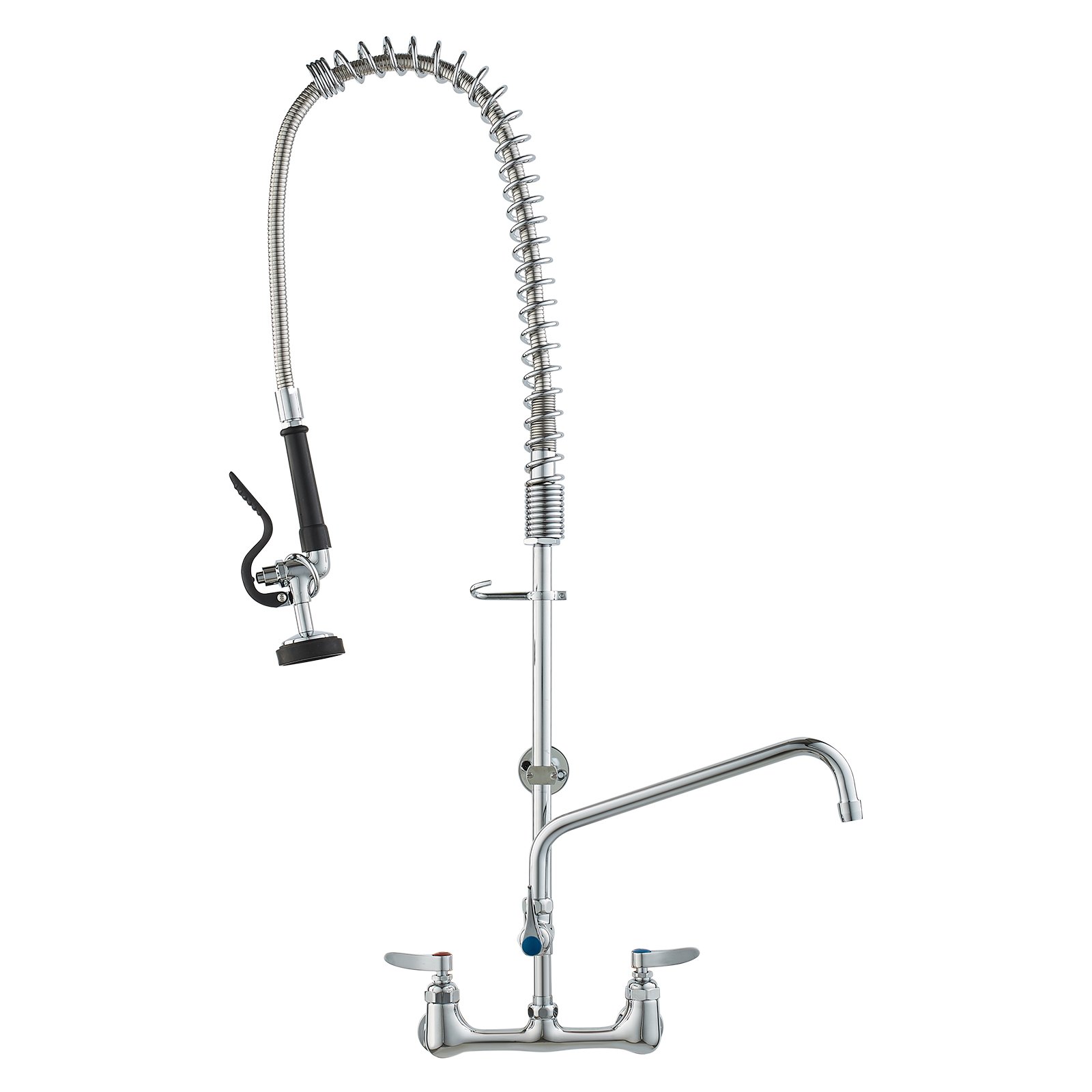 VEVOR Rubinetto Commerciale con Spruzzatore Pre-risciacquo, Altezza 915 mm Interasse 203 mm Bocca Girevole 305 mm Montaggio a Parete, Dispositivo Ottone Getto Abbassante, Lavello da 1/2/3 Scomparto
