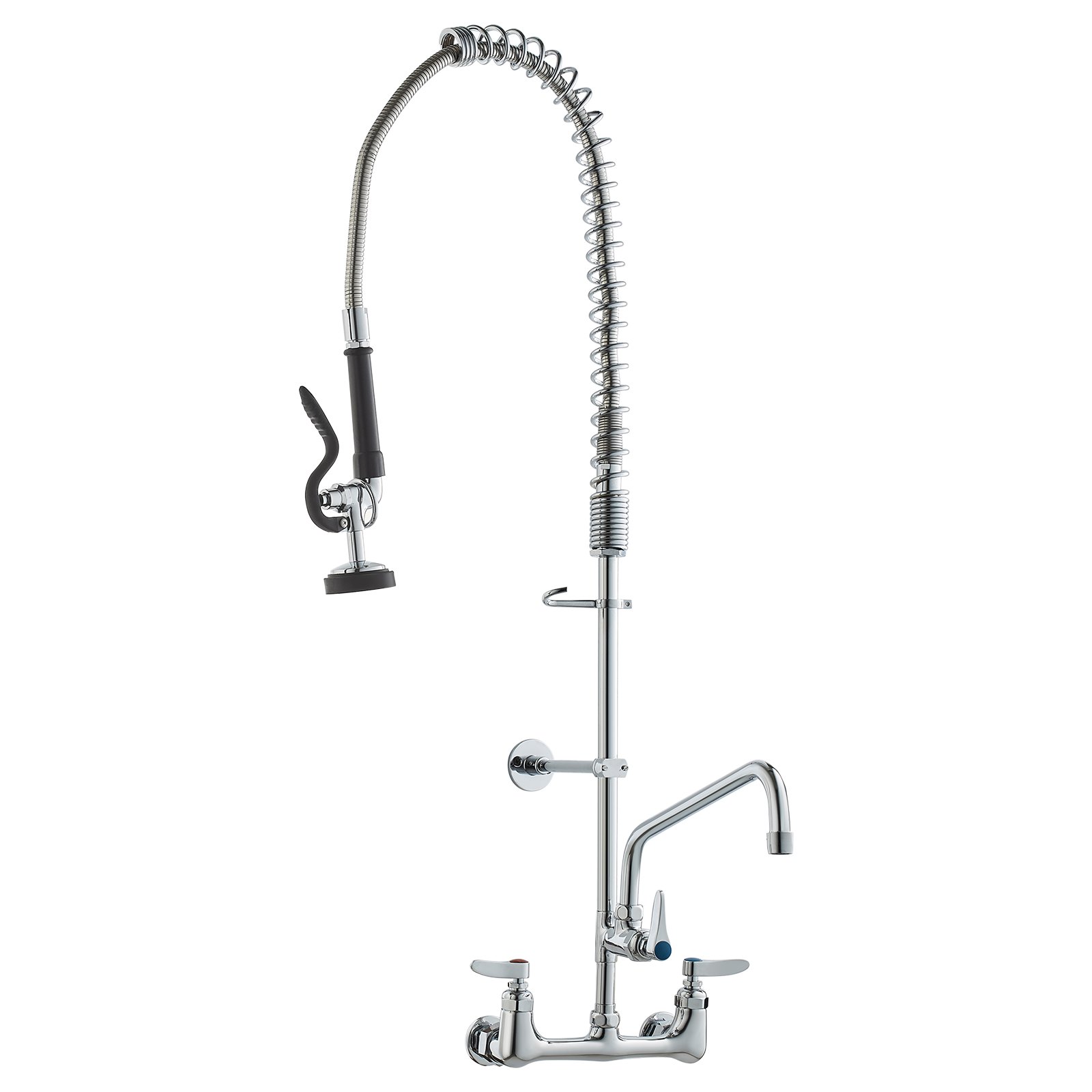 VEVOR Rubinetto Commerciale con Spruzzatore Pre-risciacquo, Altezza 915 mm Interasse 203 mm Bocca Girevole 305 mm Montaggio a Parete, Dispositivo Ottone Getto Abbassante, Lavello da 1/2/3 Scomparto