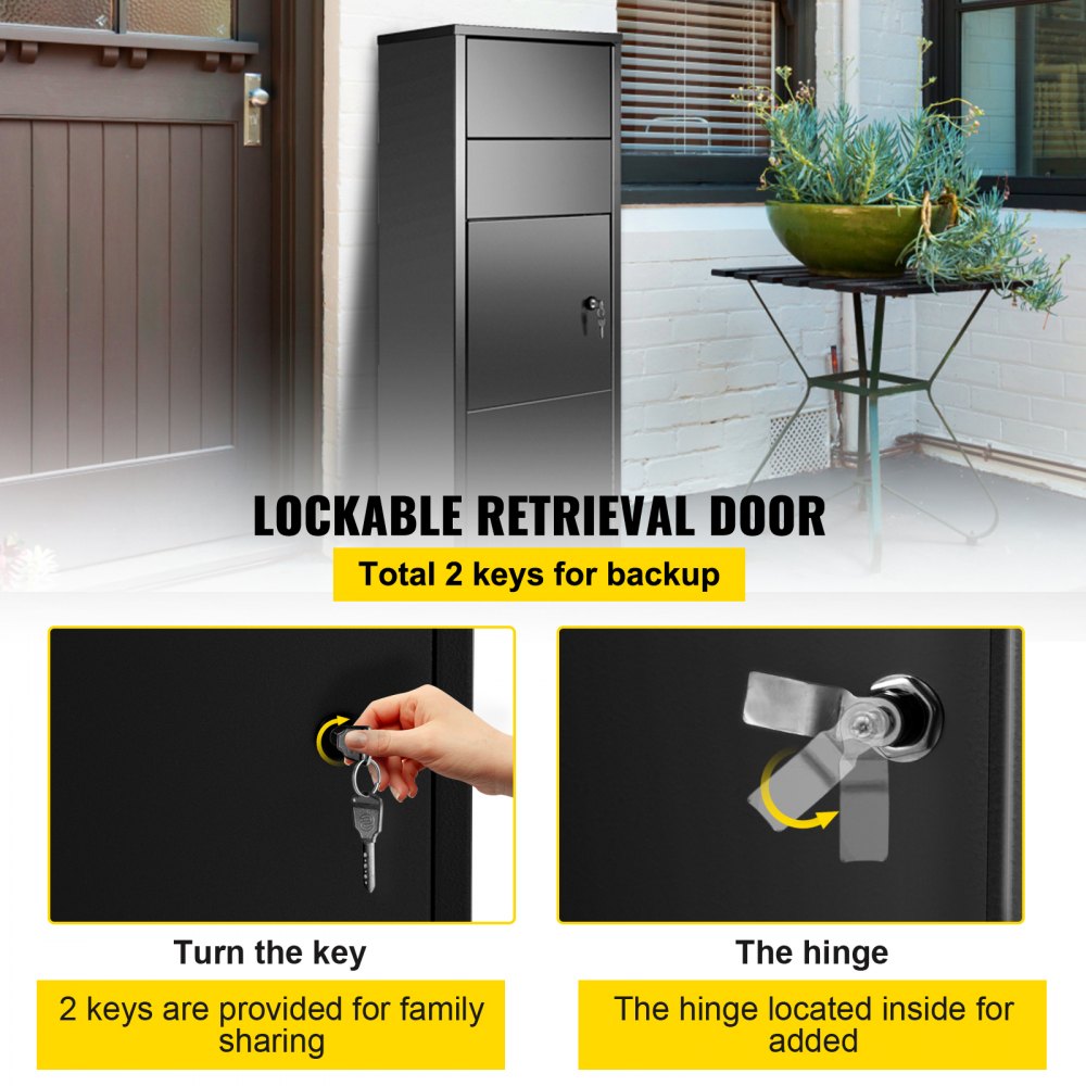 VEVOR Cassetta Postale da Esterno 26,7x39,1x105,4 cm, Cassetta Postale per Pacchi in Acciaio Zincato Grigio Scuro, Cassetta della Posta Fissato al muro o Autoportante con Chiavi per Ricevere la Posta