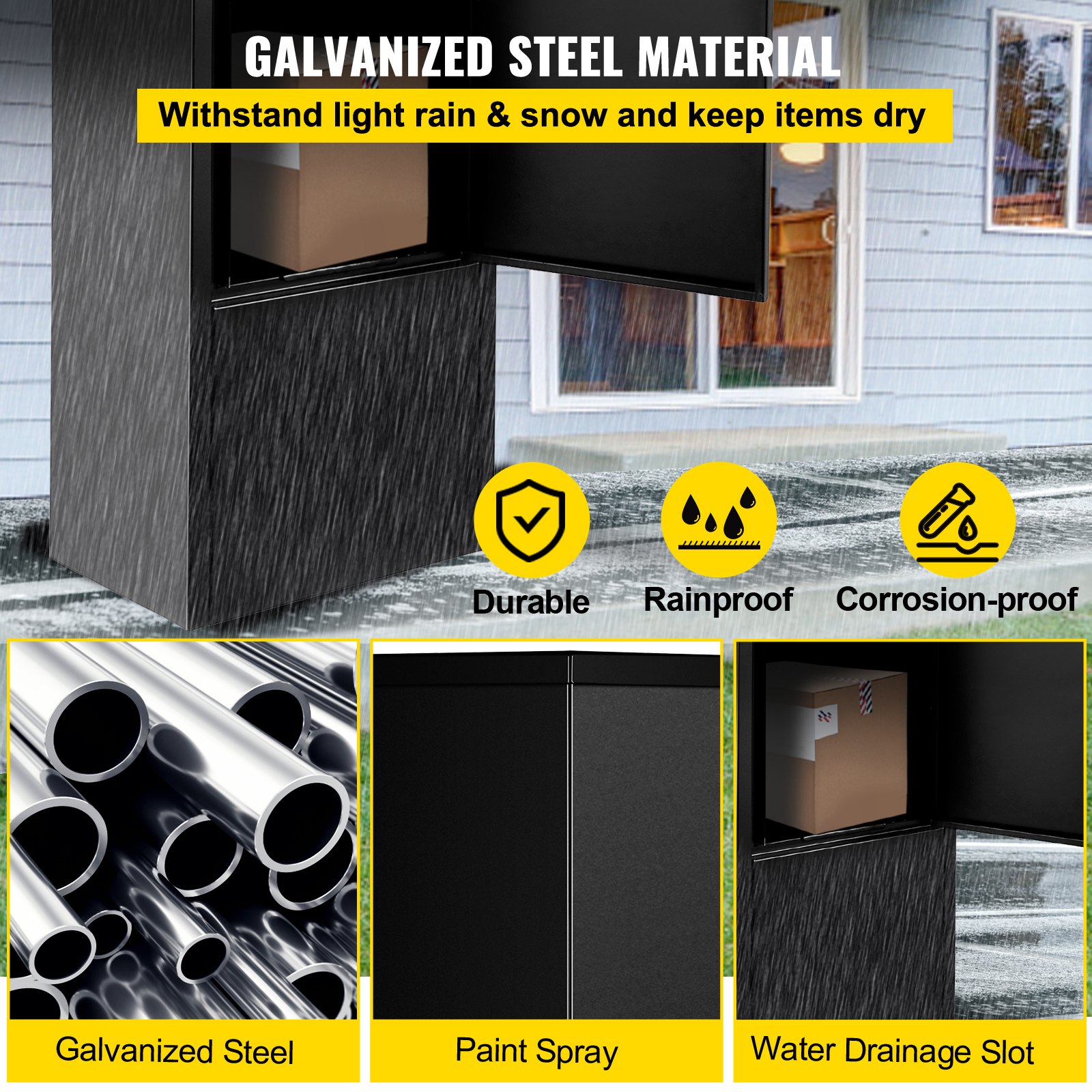 VEVOR Cassetta Postale da Esterno 26,7x39,1x105,4 cm, Cassetta Postale per Pacchi in Acciaio Zincato Grigio Scuro, Cassetta della Posta Fissato al muro o Autoportante con Chiavi per Ricevere la Posta