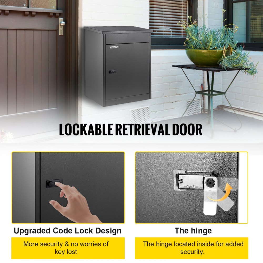 VEVOR Cassetta Postale da Esterno 44 x 35 x 58 cm Montaggio a Muro Cassetta Postale per Pacchi in Acciaio Zincato Grigio Scuro casella postale