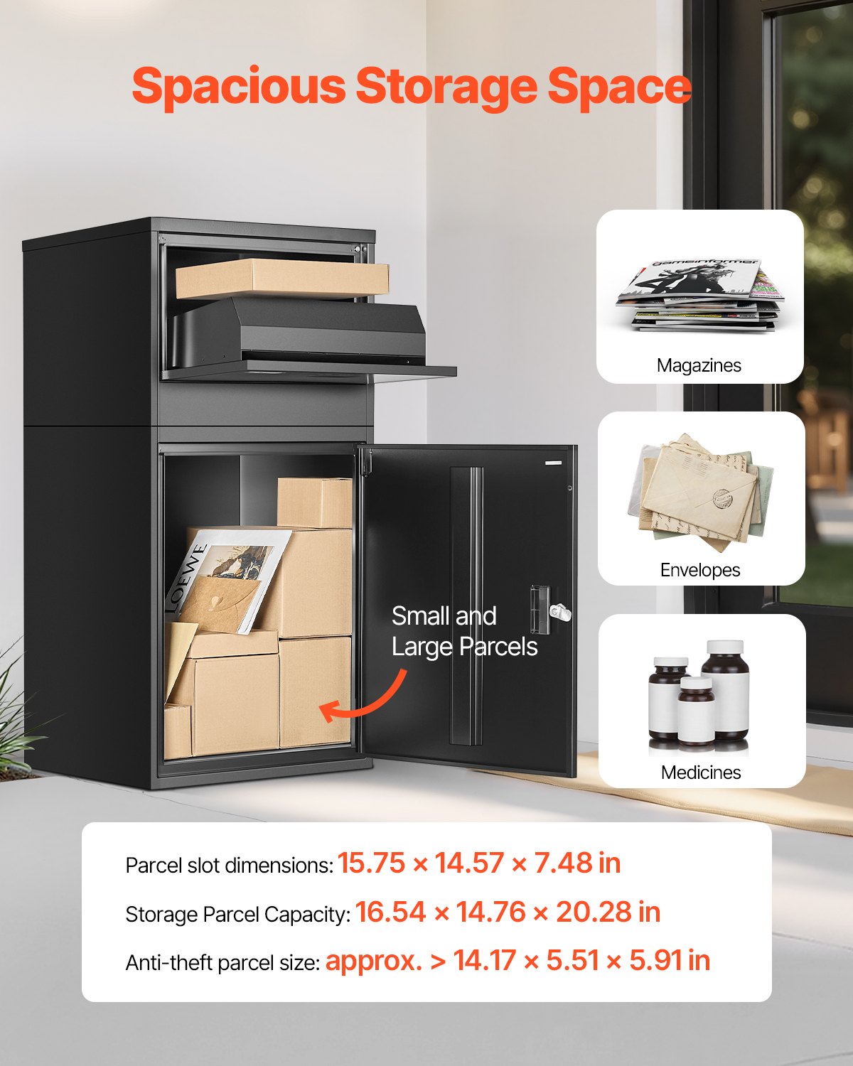 VEVOR Scatole per Consegna dei Pacchi per Esterni, Cassetta Postale da 980 mm per Pacchi con Serratura, Cassetta Postale in Acciaio Zincato con Design Antifurto, per Casa e Ufficio, Nero