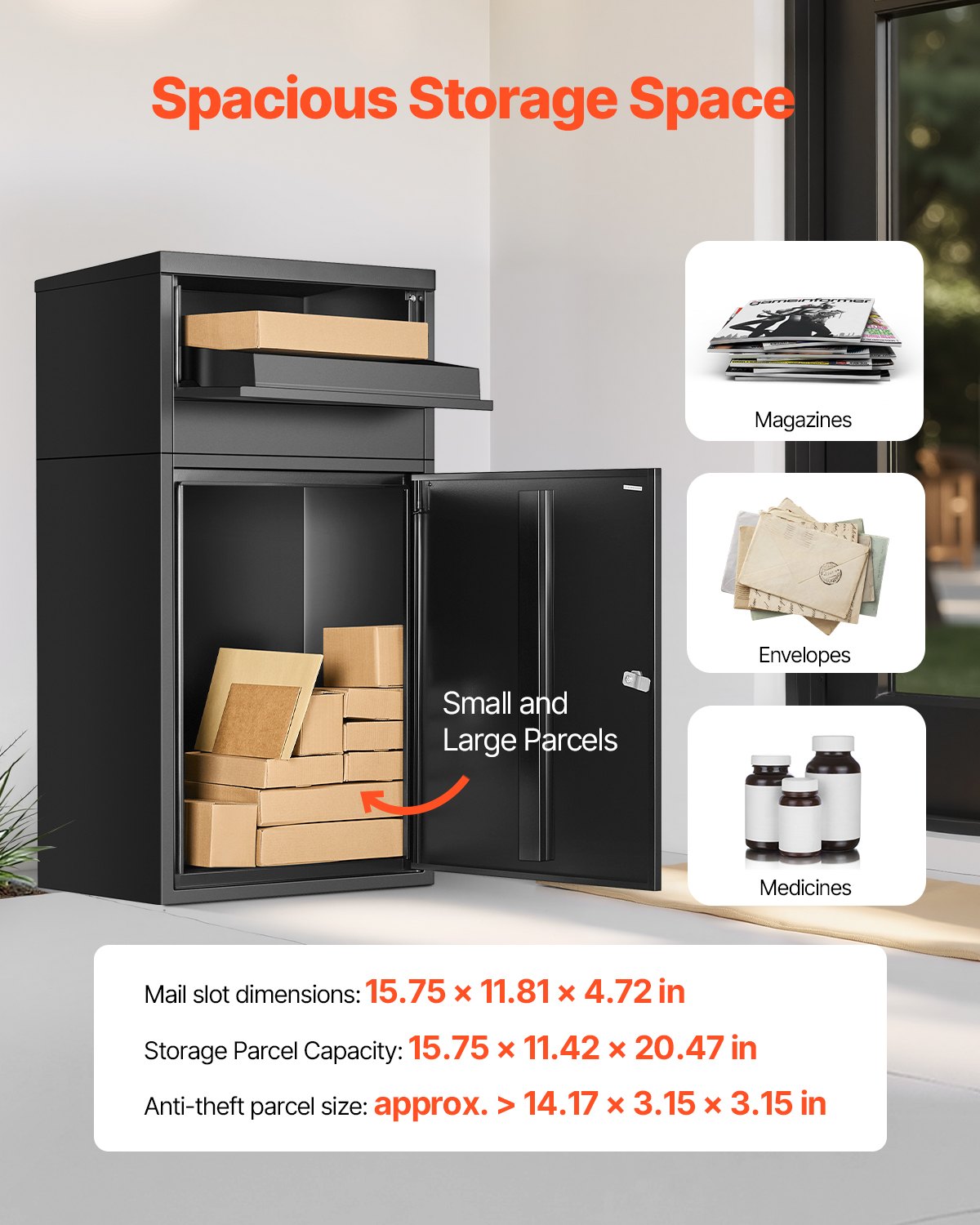 VEVOR Scatole per Consegna dei Pacchi per Esterni, Cassetta Postale da 909 mm per Pacchi con Serratura, Cassetta Postale in Acciaio Zincato con Design Antifurto, per Casa e Ufficio, Nero