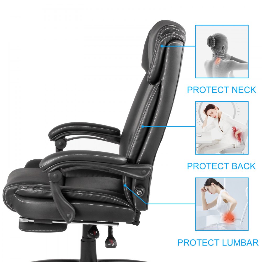 Poltrona Ufficio Sedia Scrivania Regolabile Con Ruote E Cuscino Poggiatesta Nero