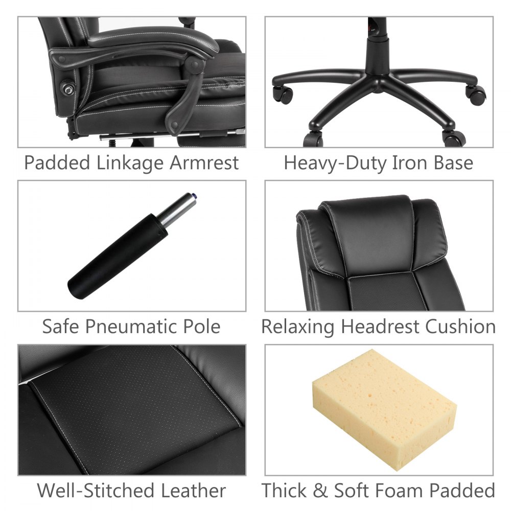 Poltrona Ufficio Sedia Scrivania Regolabile Con Ruote E Cuscino Poggiatesta Nero