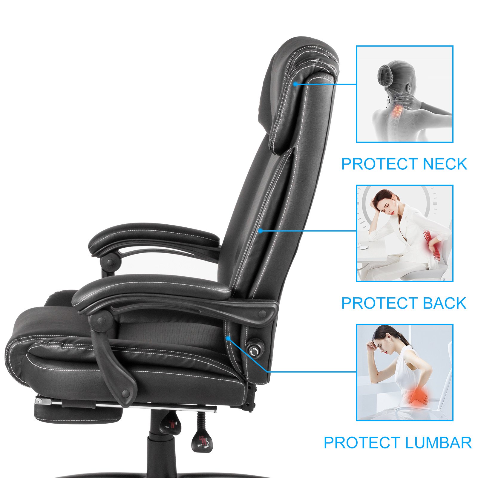 Poltrona Ufficio Sedia Scrivania Regolabile Con Ruote E Cuscino Poggiatesta Nero