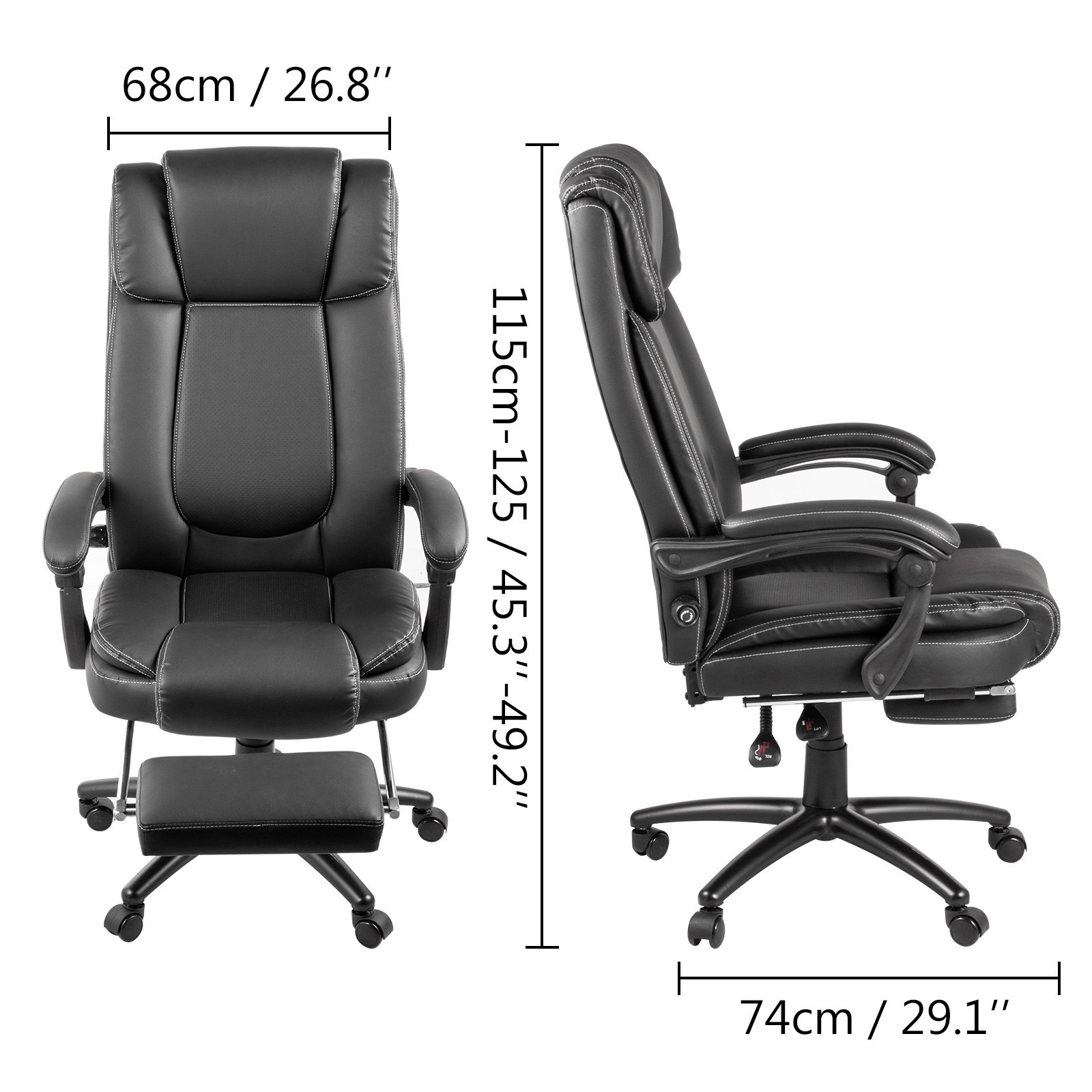 Poltrona Ufficio Sedia Scrivania Regolabile Con Ruote E Cuscino Poggiatesta Nero