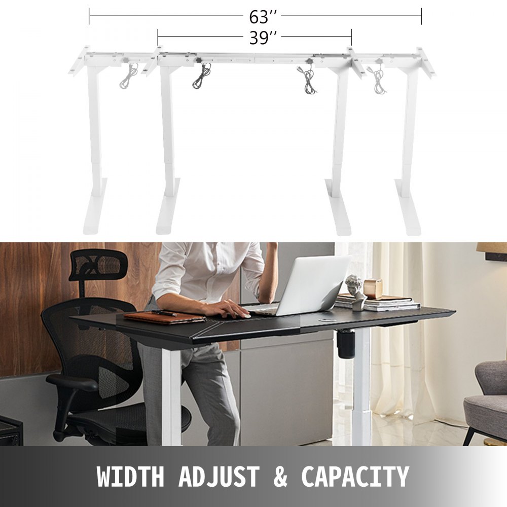 VEVOR Telaio da Scrivania Ergonomico con Doppio Motore, Stand Desk Altezza Regolabile, Scrivania da Tavolo, Ascensore Computer Ufficio Tavolo (BIANCO)