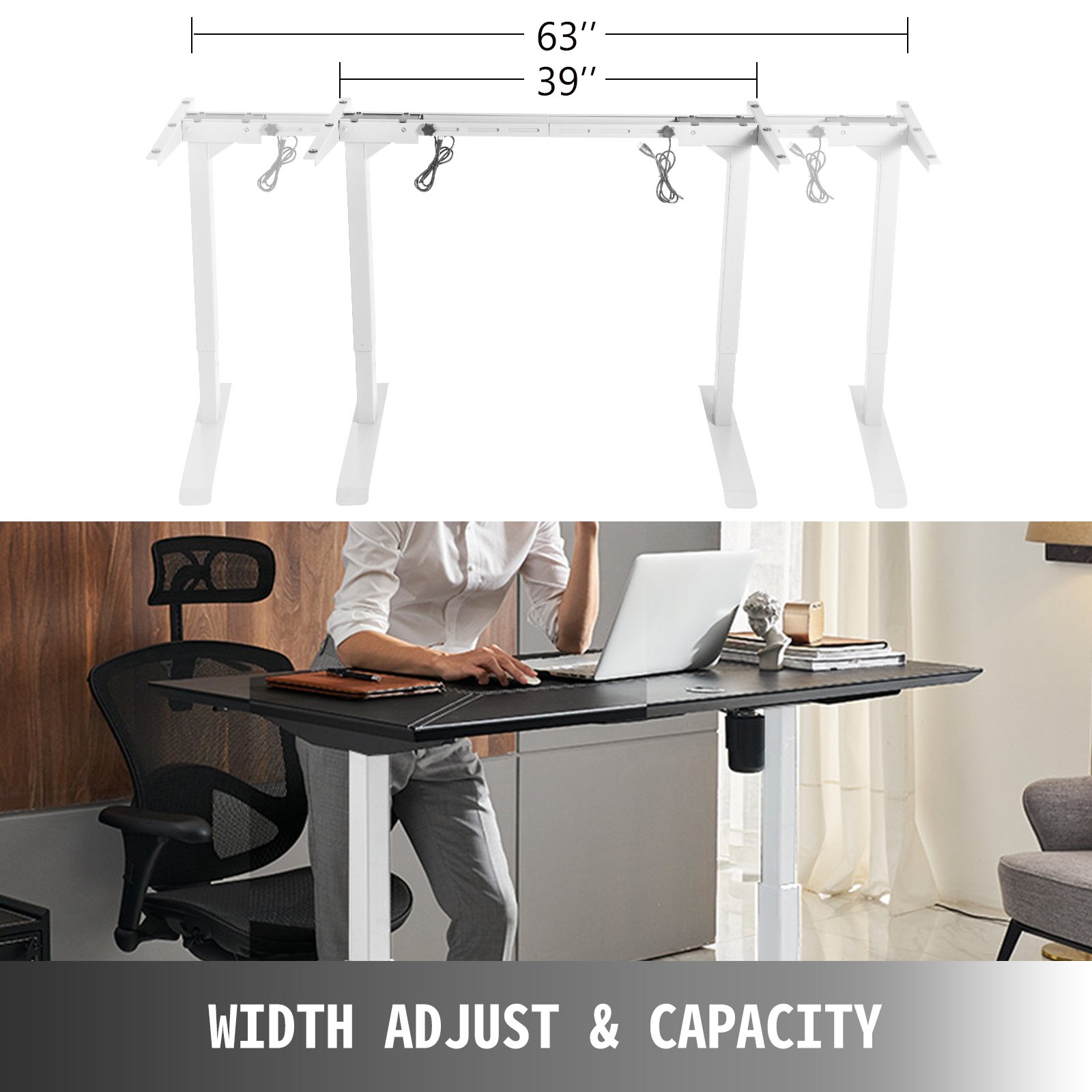 VEVOR Telaio da Scrivania Ergonomico con Doppio Motore, Stand Desk Altezza Regolabile, Scrivania da Tavolo, Ascensore Computer Ufficio Tavolo (BIANCO)