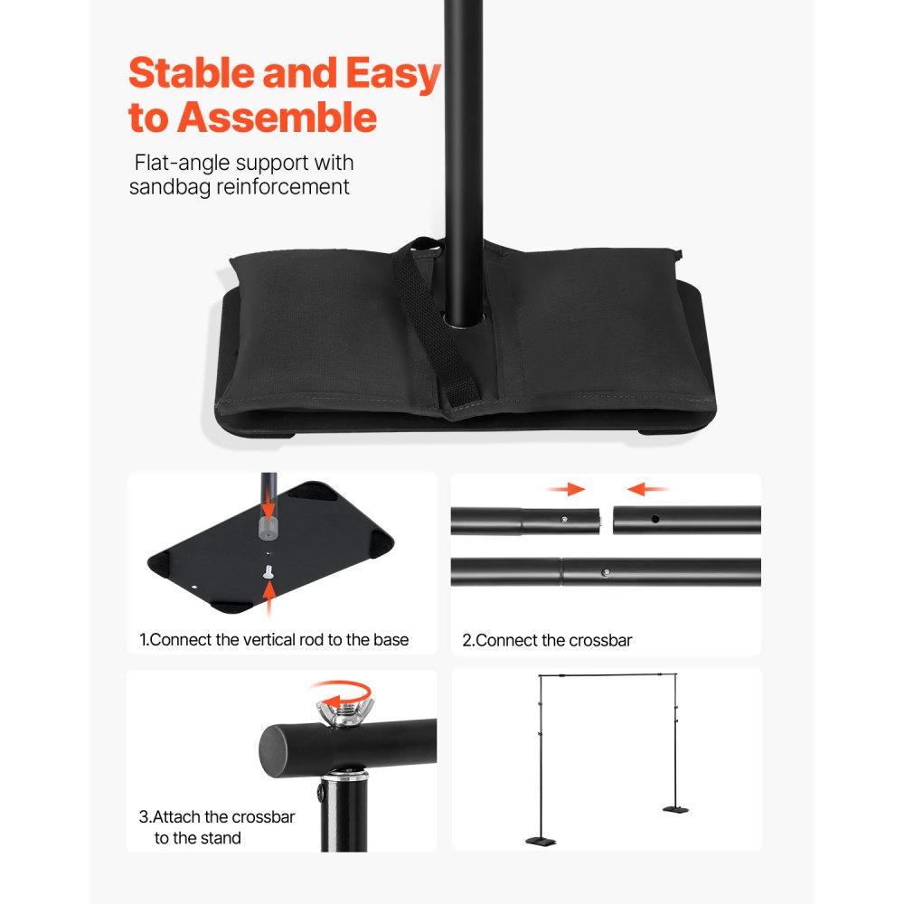 VEVOR Supporto per Fondale Fotografico Regolabile, Tessuto per Fondale 260 x 300 cm Supporto per Fondale con Barre Trasversali, Supporto per Schermo per Fotografia di Prodotto Fotografia in Studio