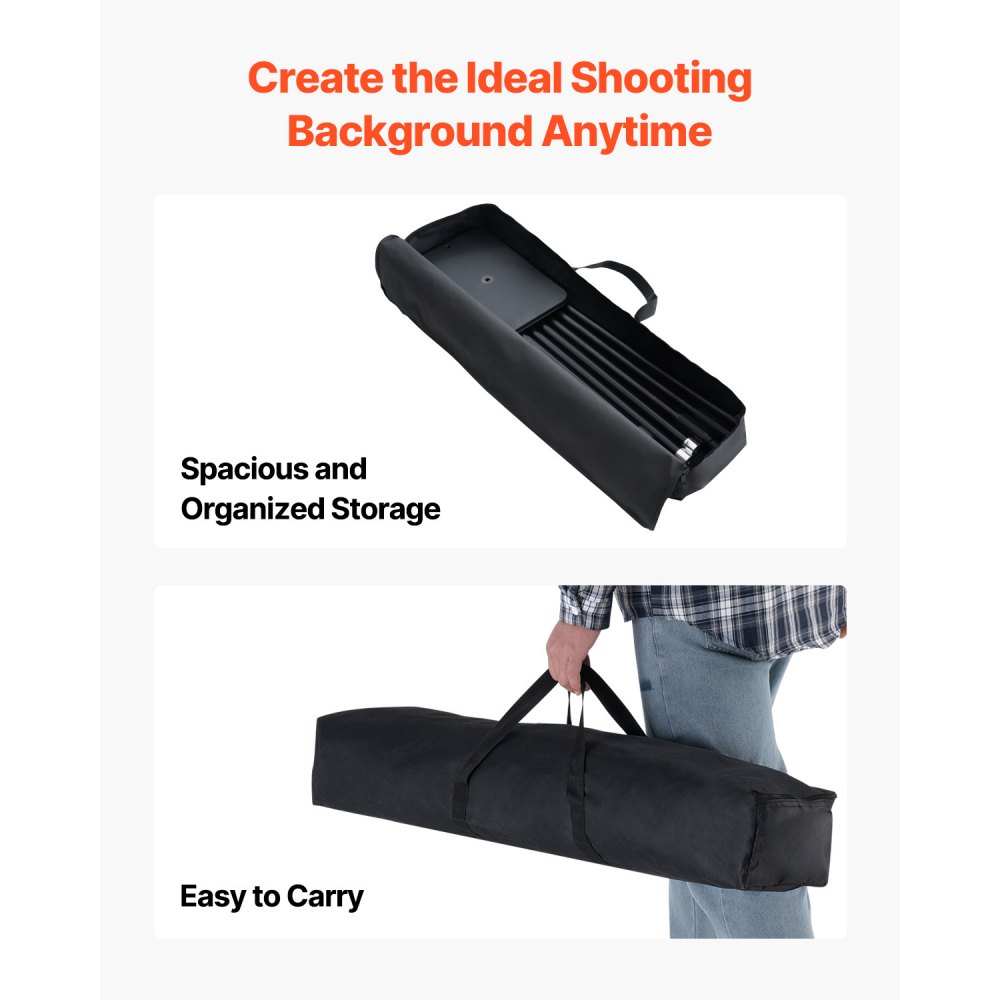 VEVOR Adjustable Background Stand (Background Cloth: 260 x 300 cm), Background Stand with 7 Crossbars, Screen Stand for Product Photography and Studio Photography