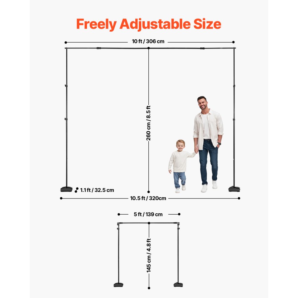 VEVOR Supporto per Fondale Fotografico Regolabile, Tessuto per Fondale 260 x 300 cm Supporto per Fondale con Barre Trasversali, Supporto per Schermo per Fotografia di Prodotto Fotografia in Studio