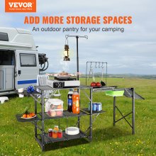VEVOR Cucina da Campeggio per Cottura Pieghevole Portatile Ripiani Portautensili Materiale in Alluminio Ferro Dimensioni Estese 174 x 50 x 160 cm, Tavolo Pieghevole Portaoggetti da Campeggio per BBQ