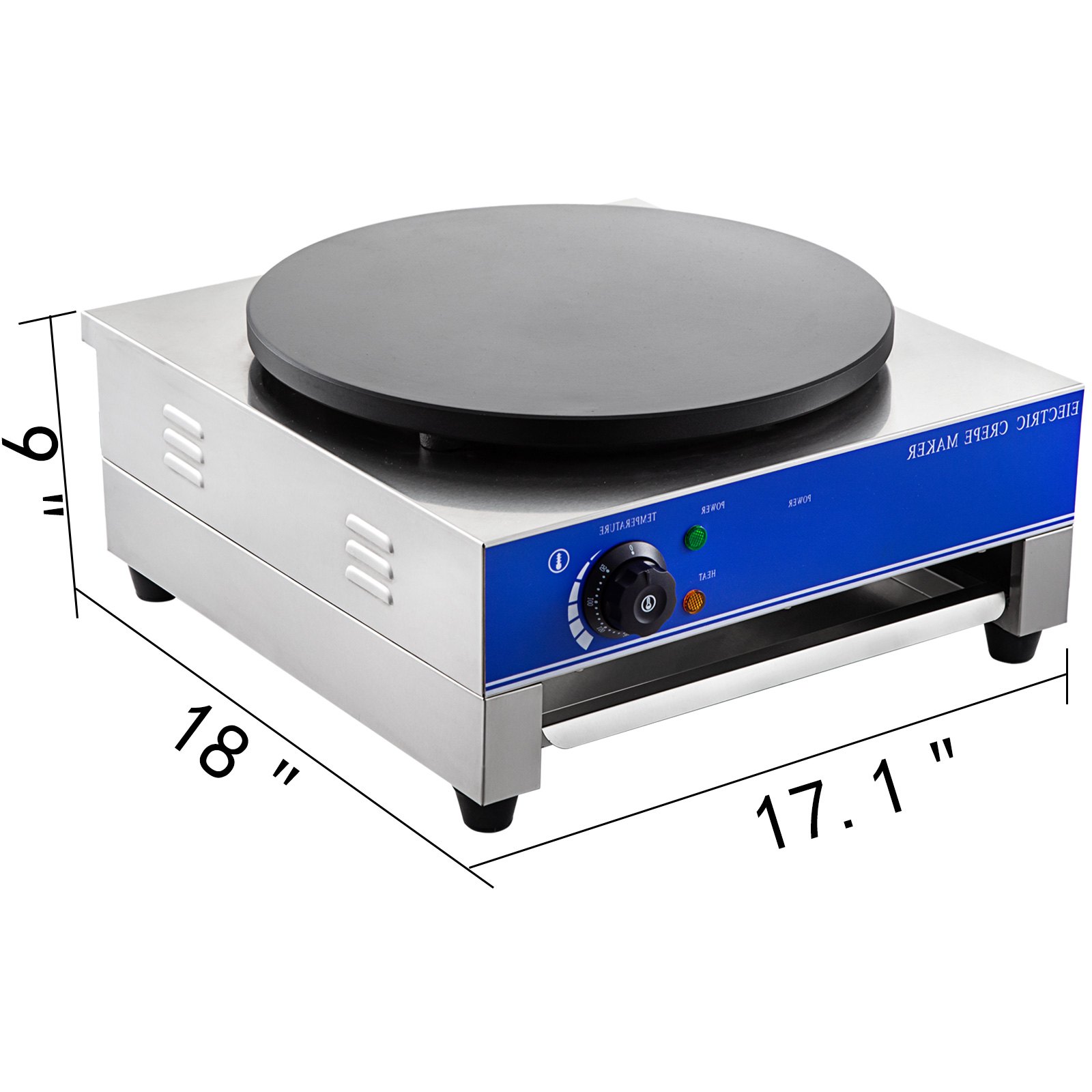 VEVOR Macchina per Crepe Elettrico 3000W, Crepiera Piastra Antiaderente per Crepes 40cm, Macchina per Crepes, Crepiera Elettrica Con temperatura 50-300 ℃, Macchina per Pancake Commerciale