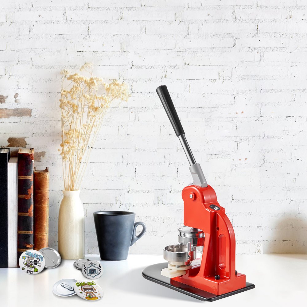 VEVOR Kit per Fustellatrice Manuale di Badge Spillo Bottoni Modelli Diametro 58mm, Kit di Punzonatrice Manuale in Ferro ABS per Badge Spillo Fai-da-te con Accessori Completi Modelli da Diametro 58mm