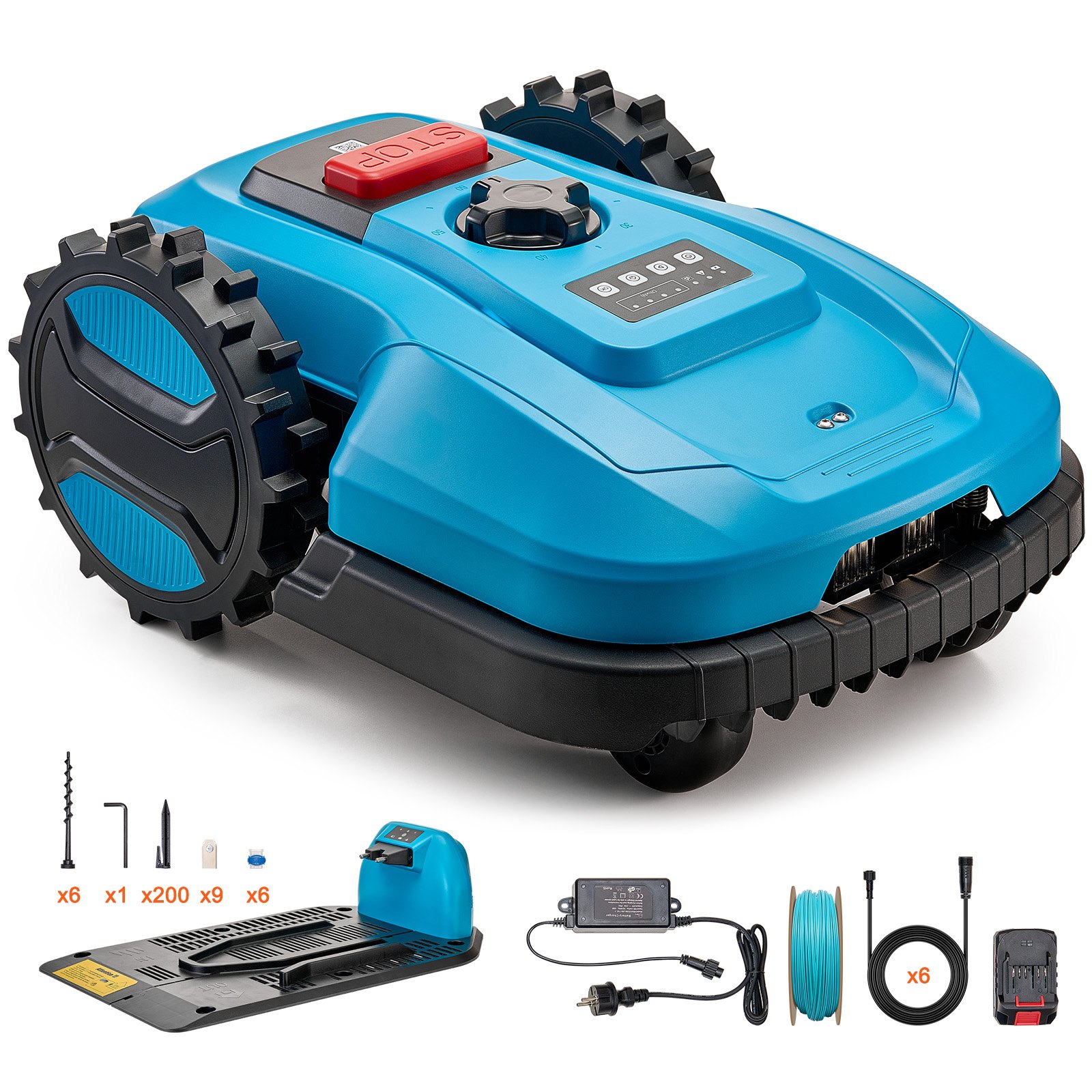 VEVOR Robot Tagliaerba per Prato Giardinaggio 500m² 20V 4Ah Controllo APP Blu