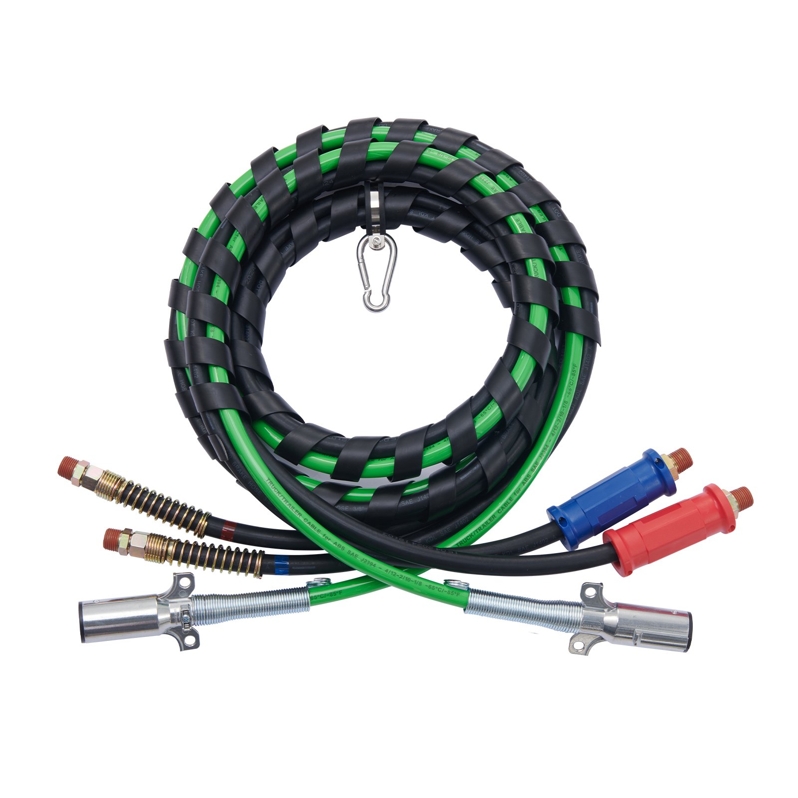 VEVOR 15ft Air Line Kit for Semi-Trucks, 3-in-1 Air Hoses and ABS Power Line for Semi-Trucks, 7-Way Connector, Power Cable and Rubber Air Line Hose Mounting Kit