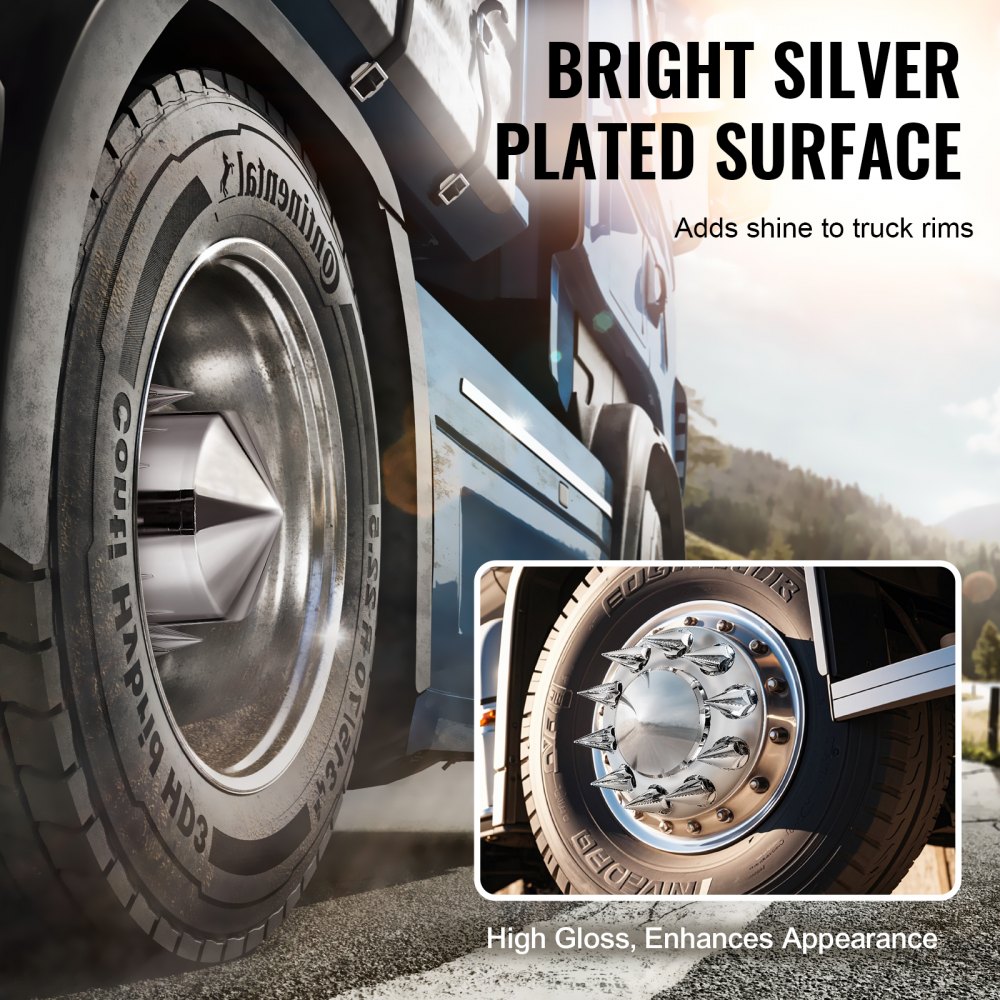 VEVOR Wheel Covers for Rear Axle with Spikes for Semi-Trucks, Rust-Resistant ABS Wheel Nut Covers, Complete Combo Set with 2 Front and 4 Rear Axle Hub Covers