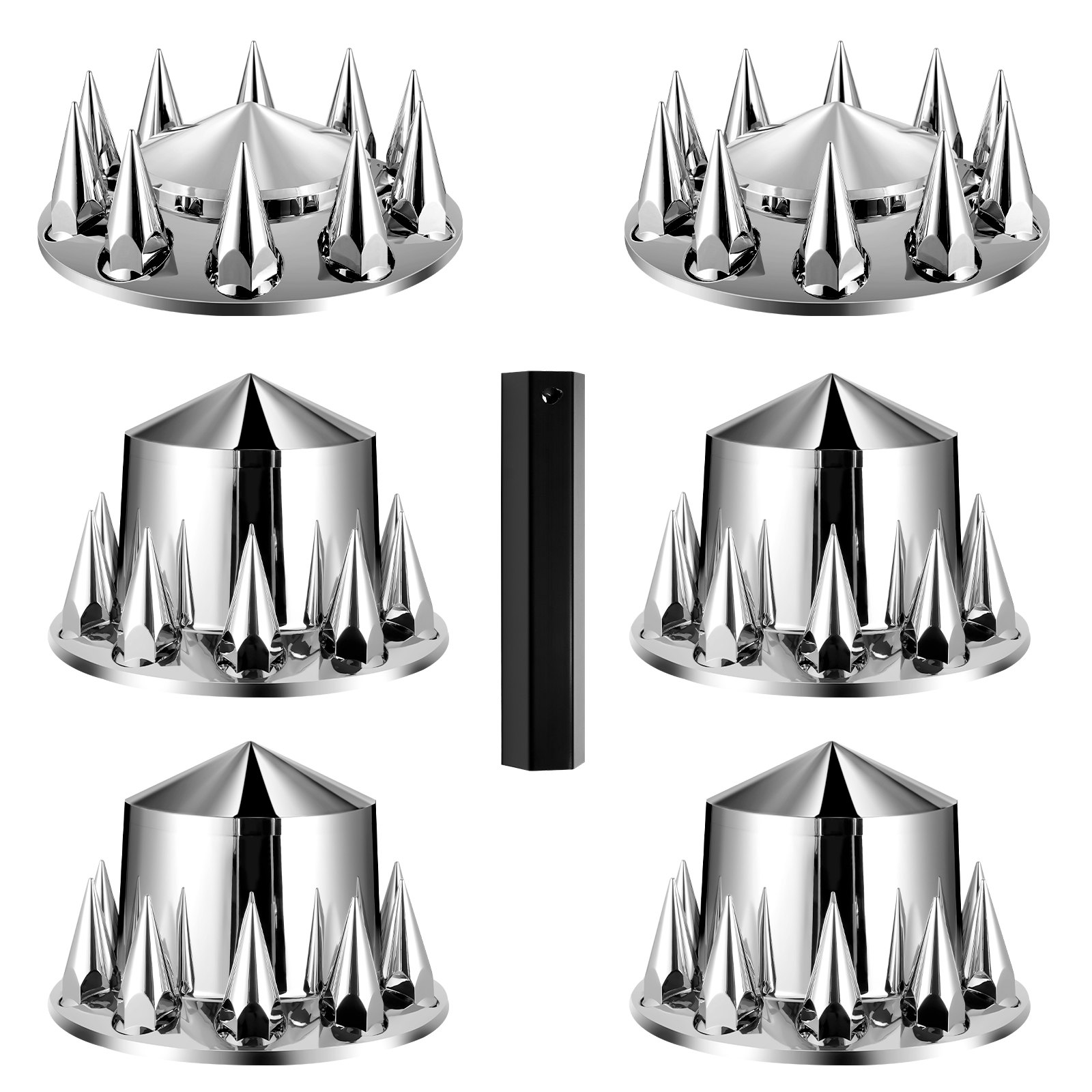 VEVOR Coprimozzo per Asse Posteriore, Copriasse con Punte per Semirimorchi in ABS Resistente alla Ruggine, Set Completo Combinato con 2 Coprimozzo per Asse Anteriore, 4 Coprimozzo per Asse Posteriore