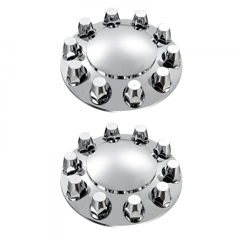 VEVOR Wheel Covers Front Axle Wheel Nut Covers Domed Axle Cover for Semi-Trucks Galvanized ABS Wheel Nut Covers 2 Pieces, Complete Axle Cover with Mounting Tools Bright Silver