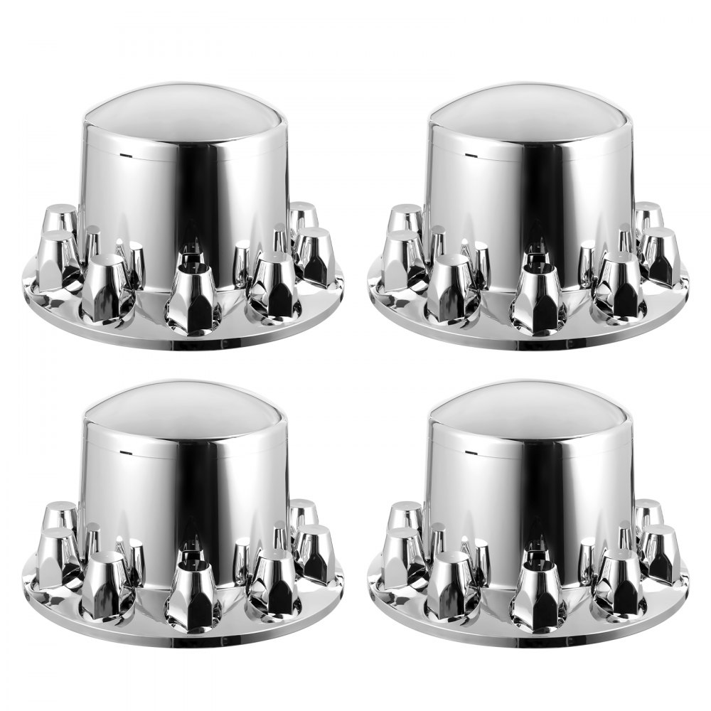 VEVOR Assale Posteriore Copridado Ruota Bombato per Semirimorchio, Set Combinato di 4 Pezzi, Copridado Ruota in ABS Elettrolitico, Copriruota a Cupola per Autocarri, Decorazione auto Argento Brillante