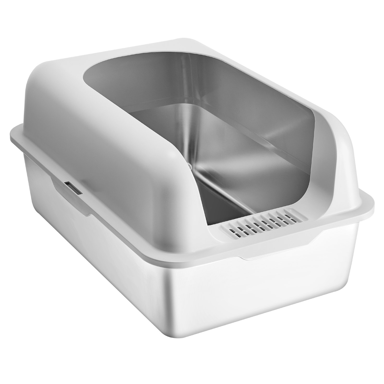 VEVOR Cat Litter Box, 6 inch deep, XL extra-large stainless steel cat litter box with scoop, wide filter base and high sides, enclosed, odor-free, easy-to-clean litter box, suitable for large cats