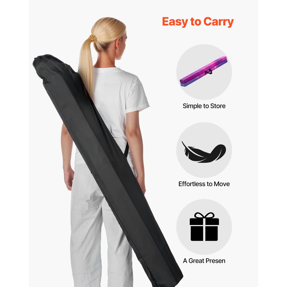 VEVOR 8FT Folding Balance Beam for Kids, 136.1KG Stable Support Gymnastics Floor Beam with Non-Slip Mat, Wood-Core Gymnastics Training Equipment with Anti-Slip Bottom & Carry Bag for Home Gym, Galaxy