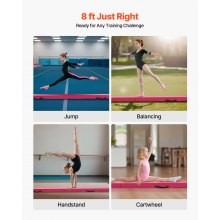 VEVOR Trave di Equilibrio per Ginnastica per Bambini, Pieghevole, 2350 mm, Capacità di Carico 90,7 kg, con Fondo Antiscivolo, Trave di Equilibrio con Borsa per il Trasporto in Palestra, Rosa