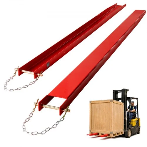 VEVOR Prolunghe per Forche del Muletto, 2440 x 115 mm, 1 Coppia, Rosso, Portata 2494,8 kg, in Acciaio, con Sistema di Bloccaggio Posteriore, Ideale per Carrelli Elevatori, Movimentazione di Carichi