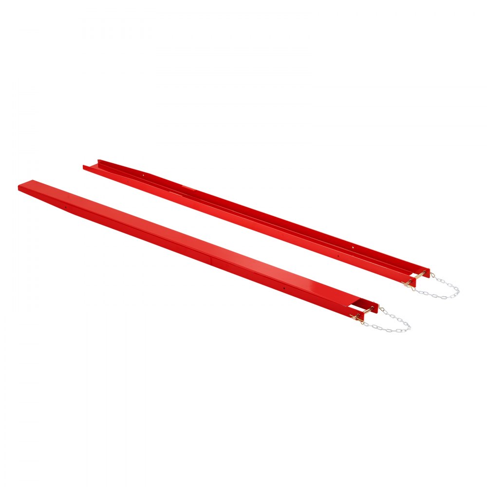 VEVOR Forklift Extensions 2440 x 115 mm, 2494.8 kg Capacity & Bottom Lock, for Forklifts and Forklift Trucks, Heavy-Duty Industrial Steel Pallet Fork Attachments, Extended Load Handling, Red, 1 Pair