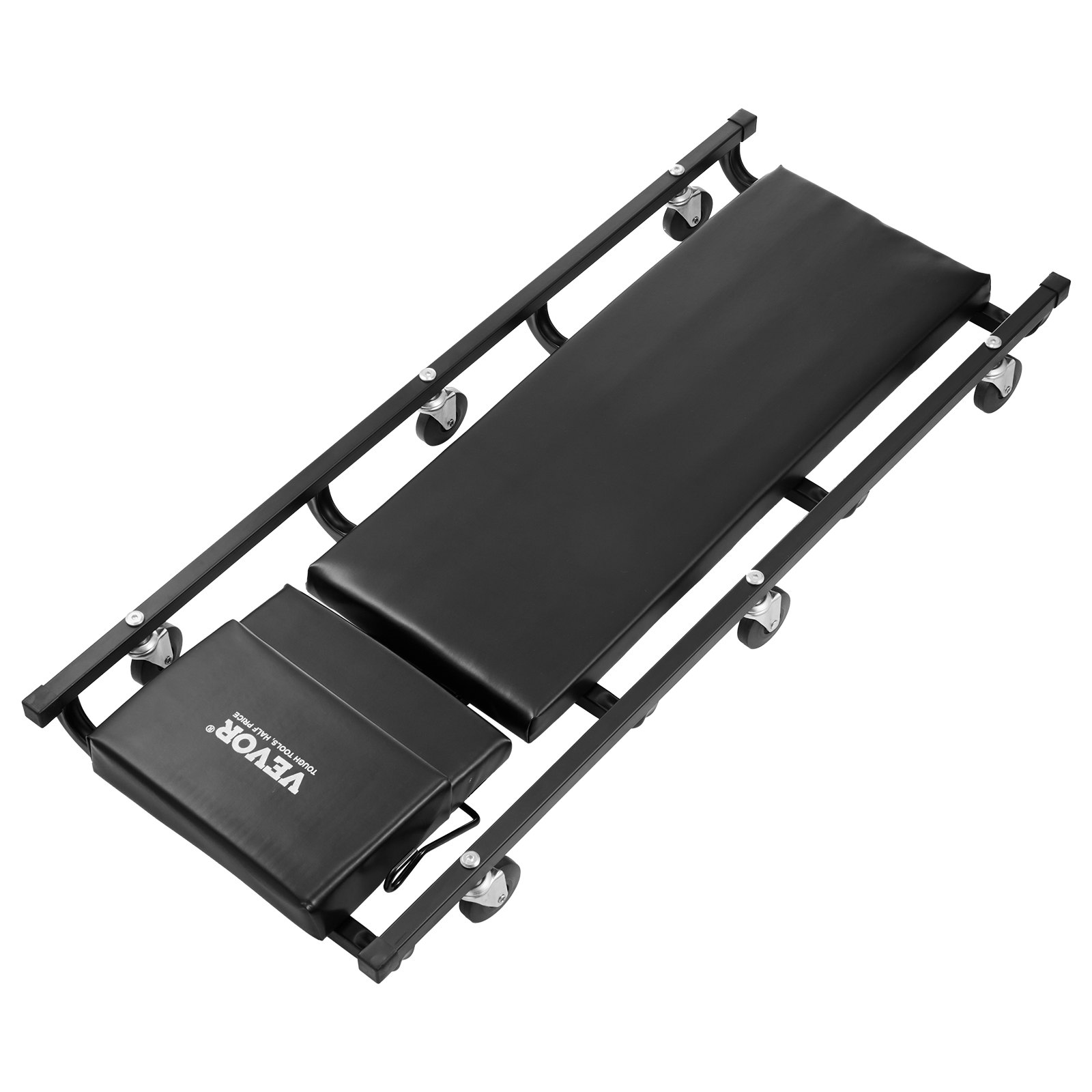 VEVOR Carrello per Garage Meccanico, 1016 mm, Capacità 136,1 kg, Carrello Auto 6 Ruote, Poggiatesta Ammortizzato Regolabile, Vassoio Portautensili, Telaio in Acciaio Resistente per Garage Officine