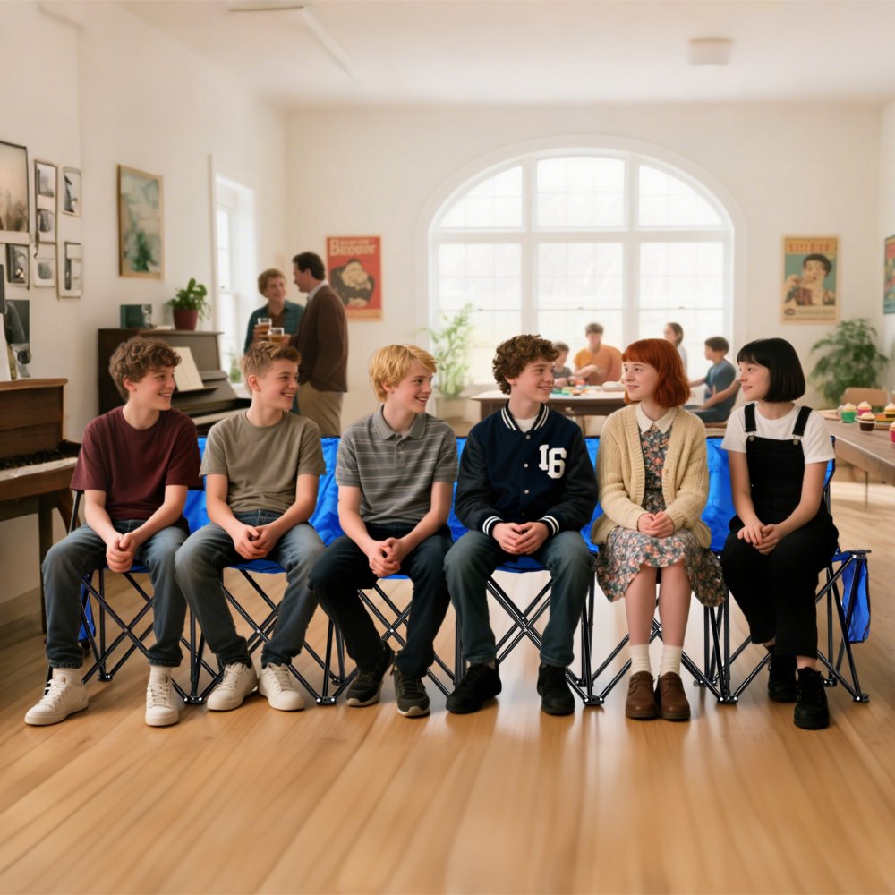 VEVOR Portable Folding Bench, 6 Seat Foldable Soccer Bench with Side Pockets and Carrying Bag, Lightweight Sideline Seating with Back Rest for Football, Baseball, Camping, Outdoor Events, Blue