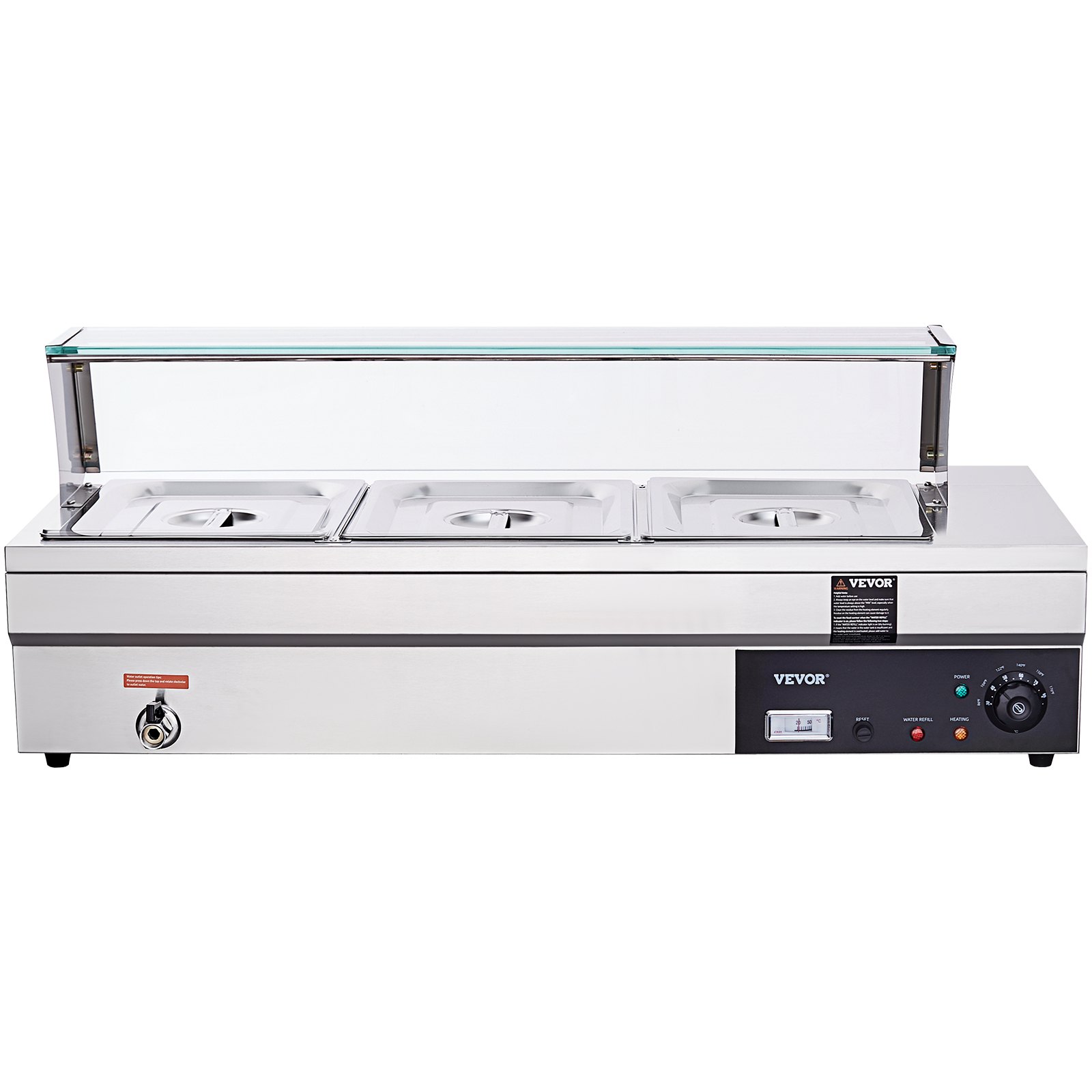 VEVOR Scaldavivande 3 Vassoi in Acciaio Inox Commerciale Elettrico 1500W Capienza 3 x 11 L ca. per Festa Evento Convegno, Contenitore Scaldavivande per Catering Evento Esterno Festa BBQ da Giardino