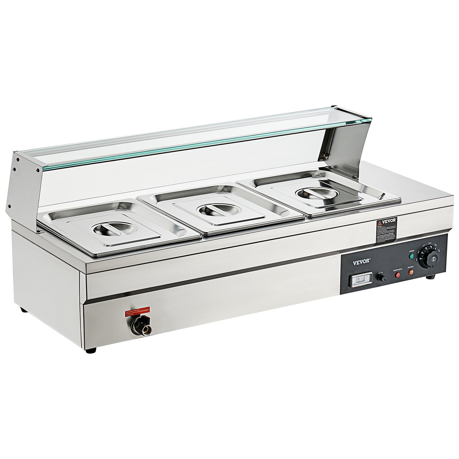 VEVOR Scaldavivande 3 Vassoi in Acciaio Inox Commerciale Elettrico 1500W Capienza 3 x 11 L ca. per Festa Evento Convegno, Contenitore Scaldavivande per Catering Evento Esterno Festa BBQ da Giardino