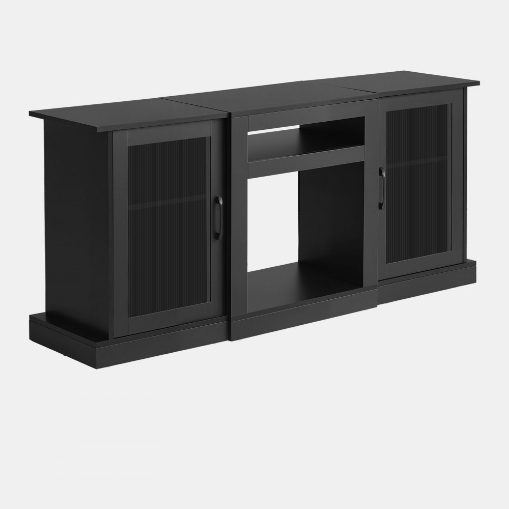 VEVOR Mobiletto Porta TV per Soggiorno Fino a 1651 mm Capacità di Carico di 49,90 kg Tavolo TV in Legno con Barra Luminosa, Ante e Ripiani Regolabili, per Soggiorno Camera da Letto, Nero