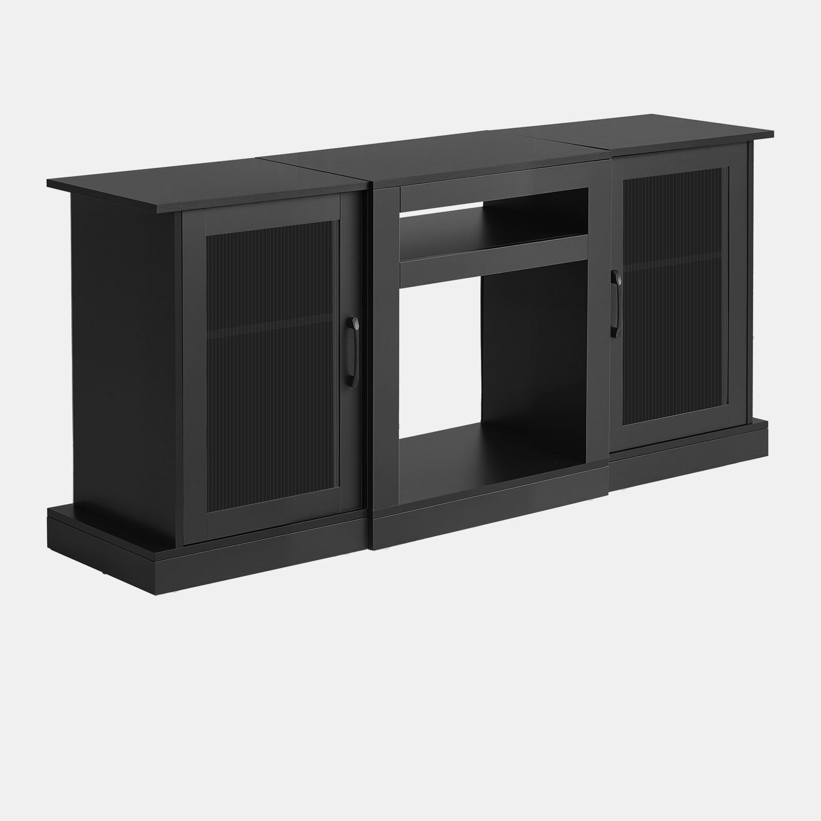 VEVOR Mobiletto Porta TV per Soggiorno Fino a 1651 mm Capacità di Carico di 49,90 kg Tavolo TV in Legno con Barra Luminosa, Ante e Ripiani Regolabili, per Soggiorno Camera da Letto, Nero