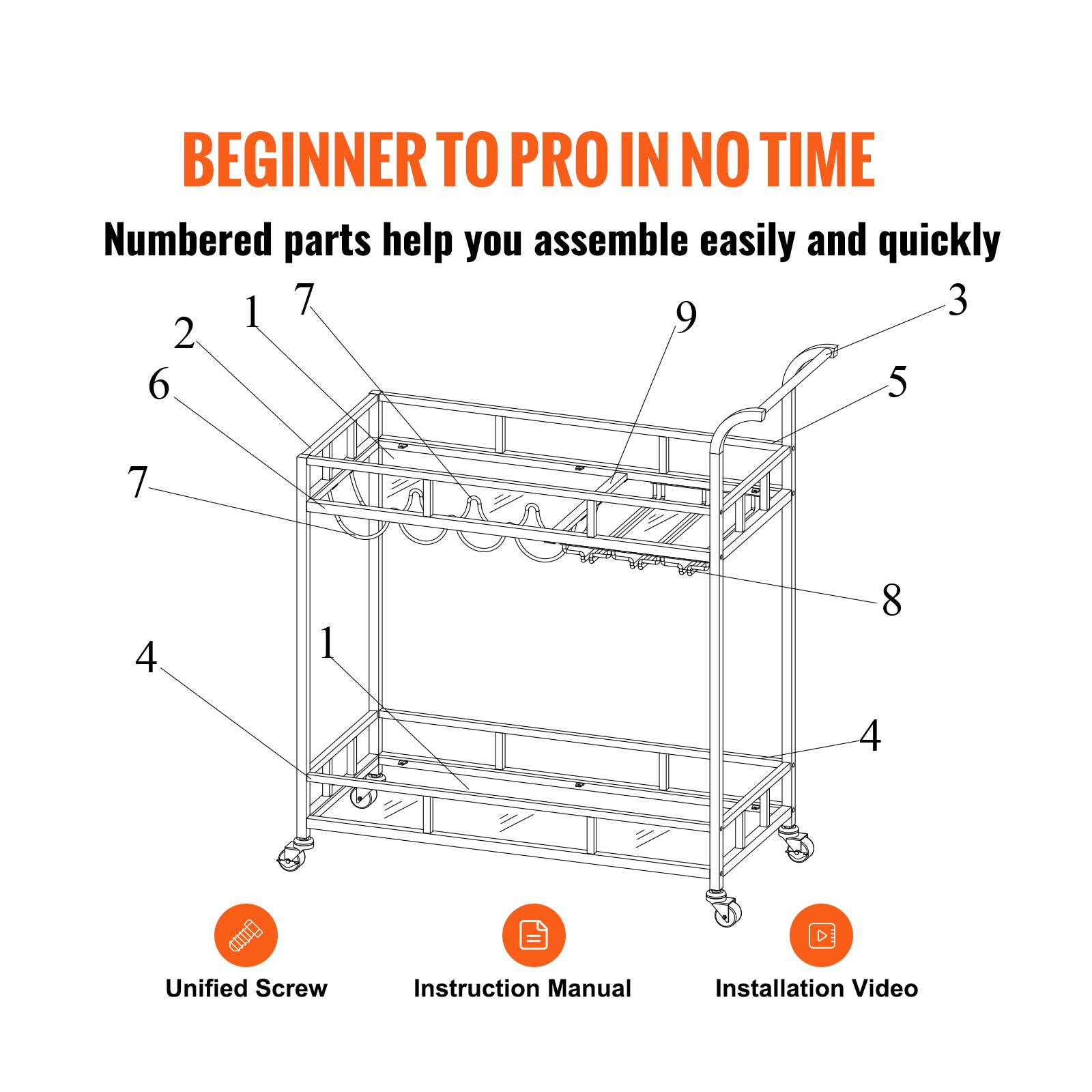 VEVOR Carrello Bar 2 Ripiani 85,5 x 38 x 93 cm Carrello di Servizio in Acciaio Vetro Temperato Portata max. 55 kg circa Carrello di Servizio con Portabottiglie Portabicchieri per Feste Eventi Buffet