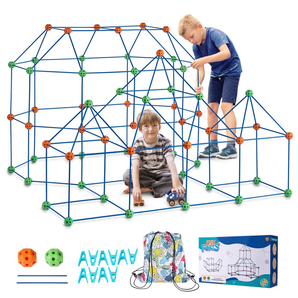 VEVOR Kit di Costruzione per Forte per Bambini 180 Pezzi, Set di Costruzioni per Tende da Gioco, Regalo educativo per Ragazzi Ragazze di 4 5 6 7 8+ Anni,  per Interni Esterni con 120 Aste, 60 Palline