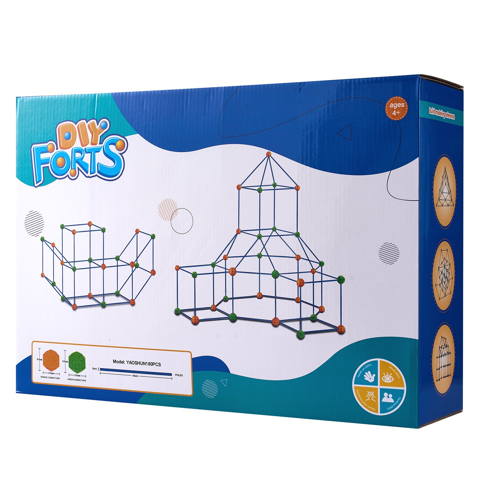 VEVOR Kit di Costruzione per Forte per Bambini 180 Pezzi, Set di Costruzioni per Tende da Gioco, Regalo educativo per Ragazzi Ragazze di 4 5 6 7 8+ Anni,  per Interni Esterni con 120 Aste, 60 Palline