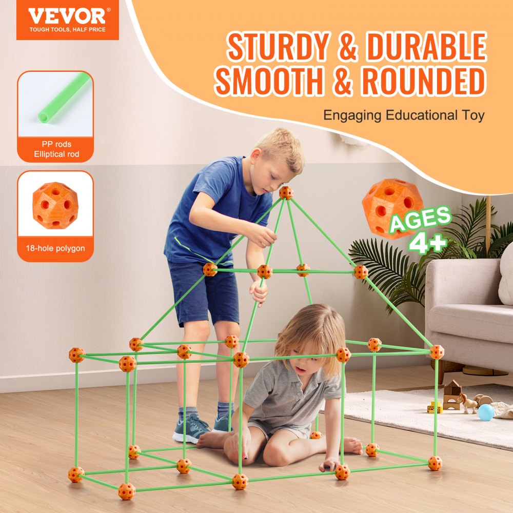 VEVOR Fortress Construction Kit for Children, 85-Piece Glow-in-the-Dark STEM Building Toy, Educational Gift for 4-, 5-, 6- and 7-8 Year Old Boys and Girls, Indoor and Outdoor Play Tent Construction Toy with 55 Poles and 30 Balls