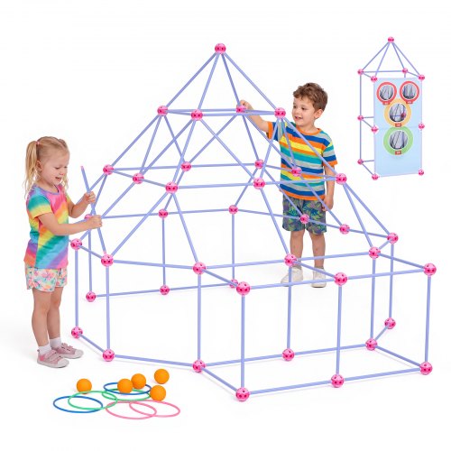 VEVOR Kit per Fortini per Bambini, 140 Pezzi, Gioco Creativo di Costruzione, per Bambini 4-8+ Anni, con Giunti Migliorati, Lancio di Anelli e Palline, Borsa per il Trasporto, per Interno ed Esterno