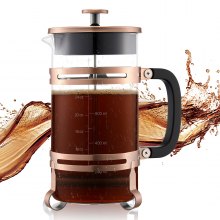 VEVOR Caffettiera a Pistone Francese, Caffettiera Francese French Press da 1 Litro in Vetro Borosilicato con Filtro in Acciaio Inox, per Caffè o Tè, Viaggio, Cucina, Ristorante, Colore di Rame