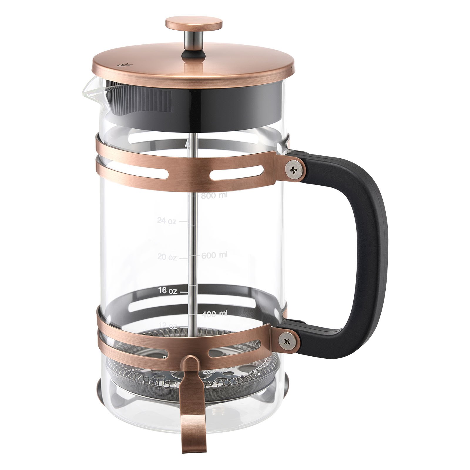 VEVOR Caffettiera a Pistone Francese, Caffettiera Francese French Press da 1 Litro in Vetro Borosilicato con Filtro in Acciaio Inox, per Caffè o Tè, Viaggio, Cucina, Ristorante, Colore di Rame
