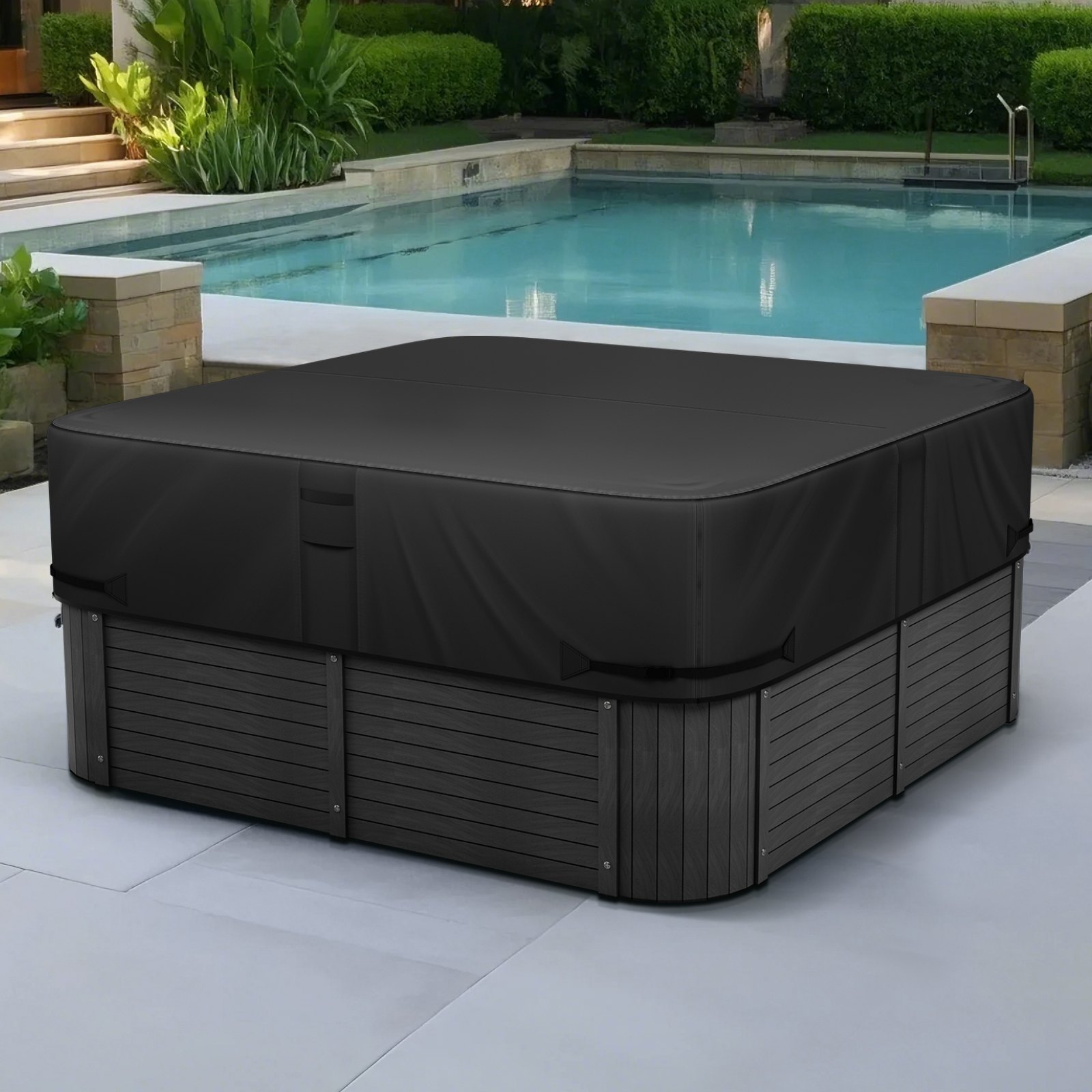 VEVOR Whirlpool Cover (2235 x 2235 x 508 mm) Weatherproof & Waterproof, Spa Cover Dustproof Cover Made of Oxford Fabric & with 950 N Tear Strength, Dustproof for Bathtubs Black