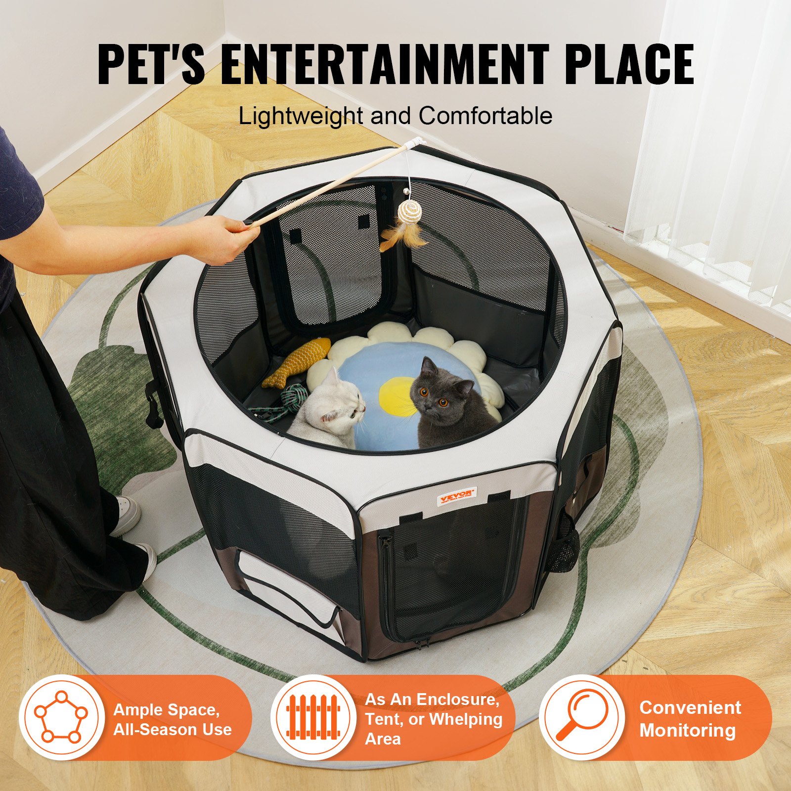 VEVOR Box per Cani Portatile 914 x 584 mm Box per Cuccioli Gatto Coniglio Pieghevole in Tessuto Oxford 600D, Cerniera Ottagonale Impermeabile Esterno Interno da Campeggio Viaggio Attività all'Aperto